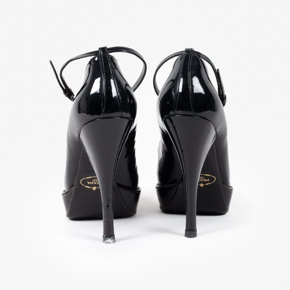 Prada Black Patent Leather Ankle Strap Platform Pumps - Picture 3 of 9